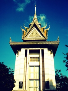 Monument of Skulls at the Killing Field of Phnom Penh