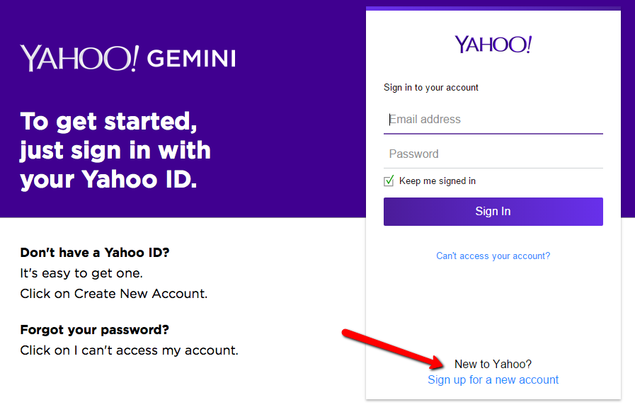 Yahoo! Gemini Sign Up Page